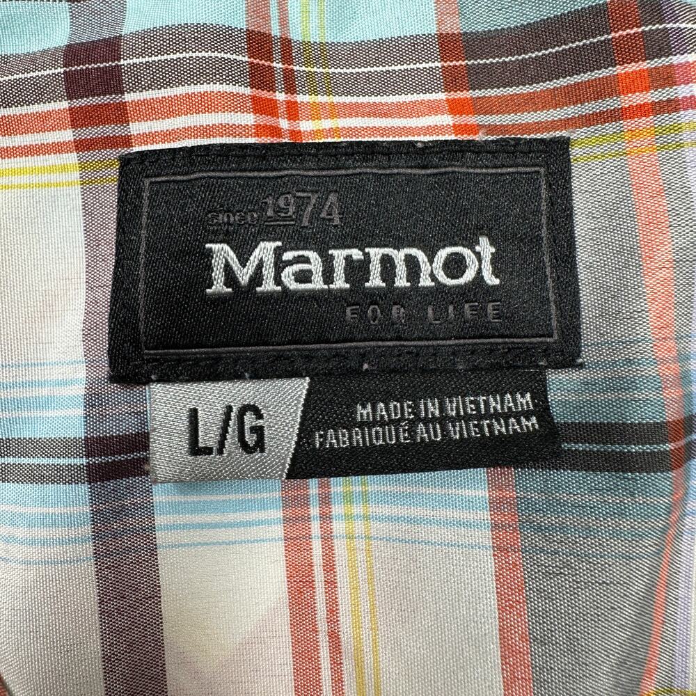 Marmot Short‎ Sleeve Orange Plaid Button Down Mens Shirt Size Large Outdoors - Picture 5 of 14